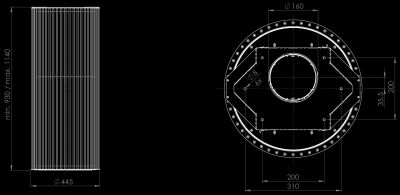 Витяжка острівна Voliera N1 Black Matt - Чорний мат - Технічне креслення