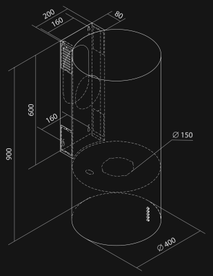 Витяжка пристінна Cylindro OR Eco Gold - Золото - Технічне креслення