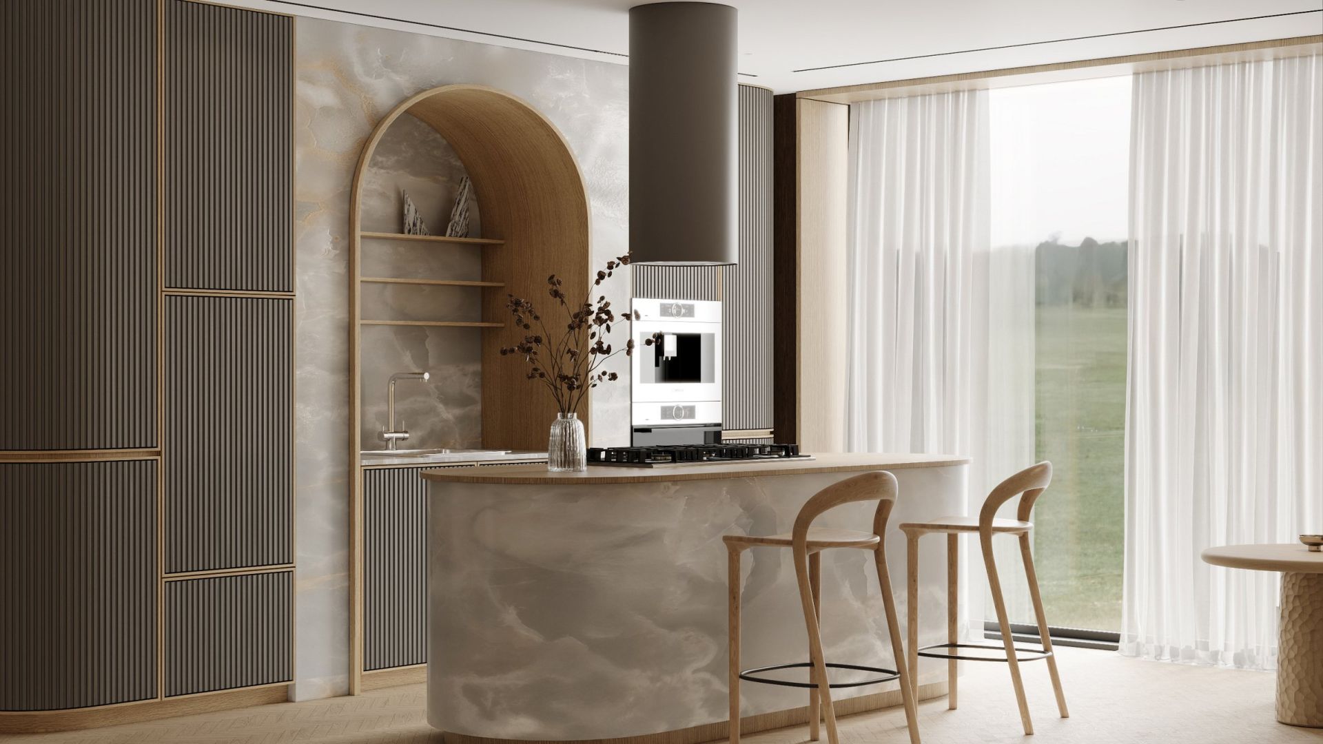 Витяжка острівна Cylindro Eco Taupe - Таупе - Візуалізації