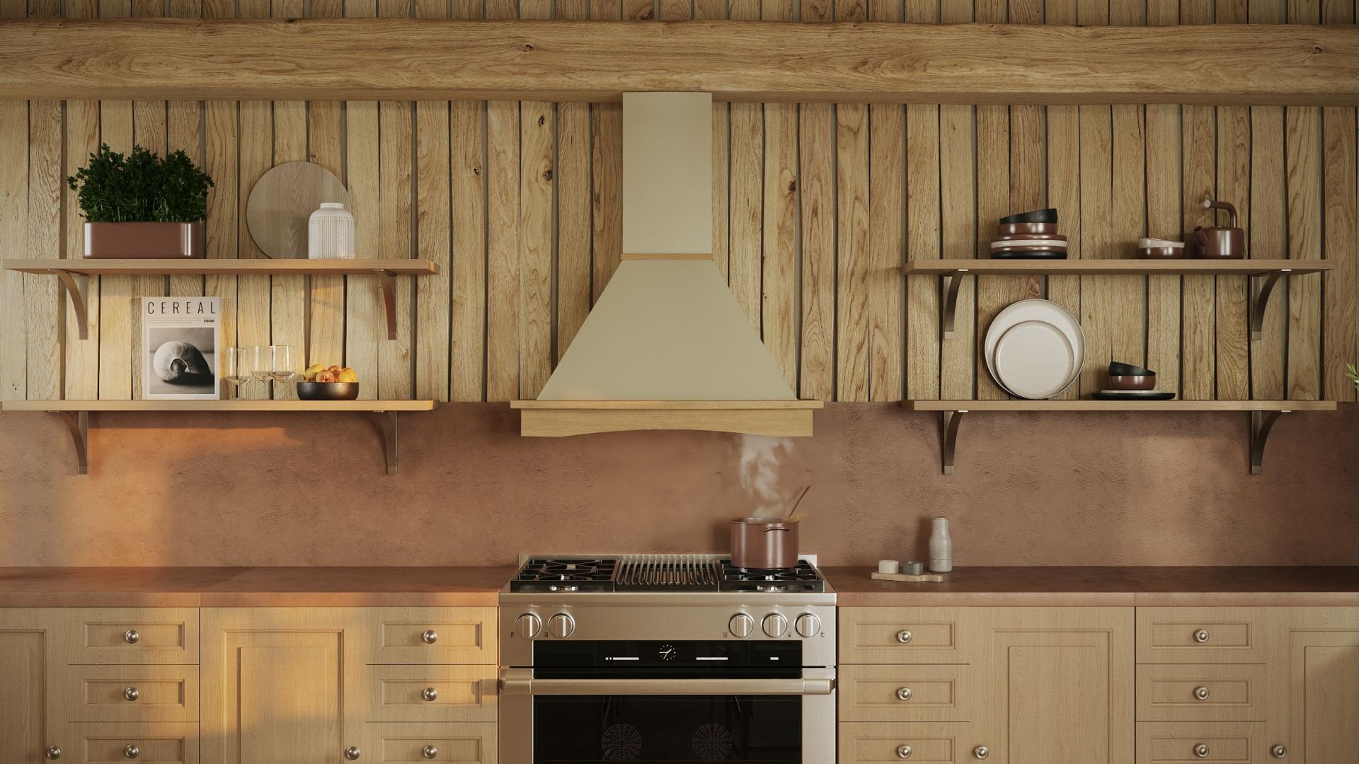 Витяжка рустикальна Rustic Ecru Gesture Control - Бежевий - Візуалізації 3