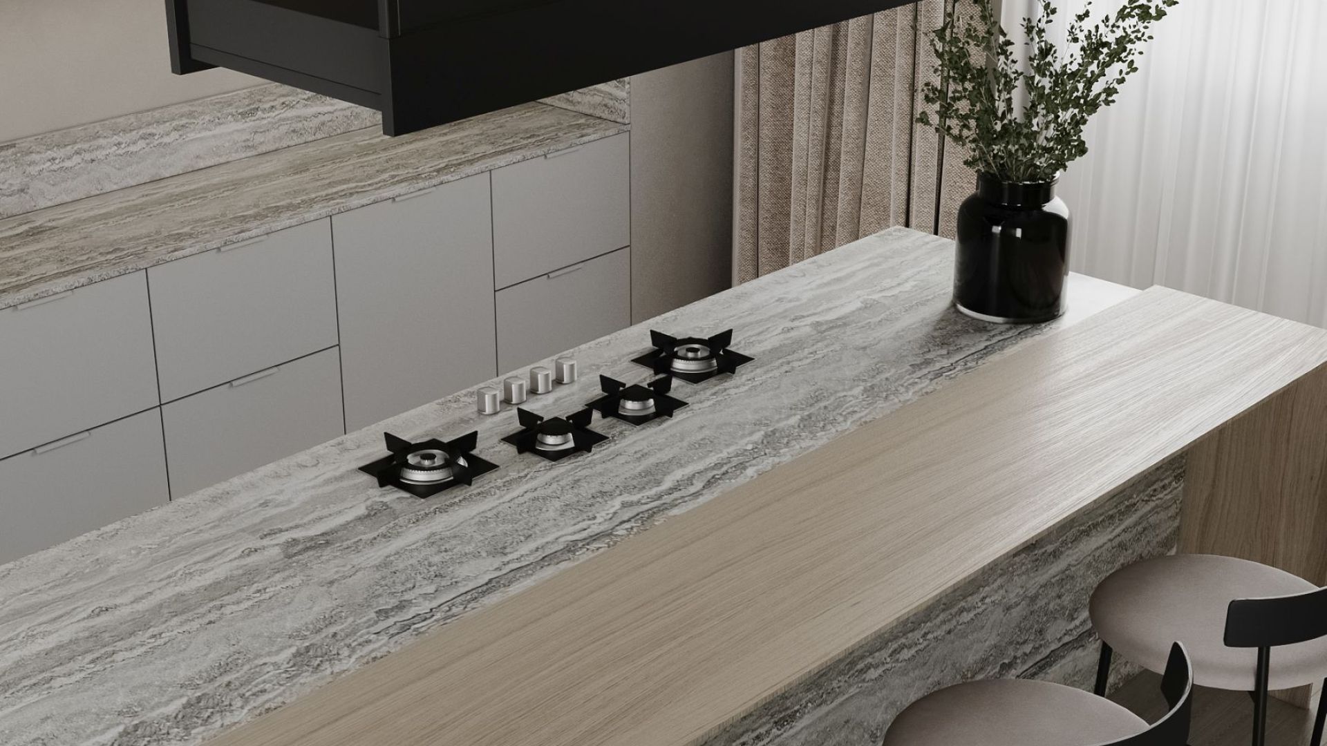 Витяжка острівна Alvar Glass Black Matt - Чорний мат - Візуалізації 8