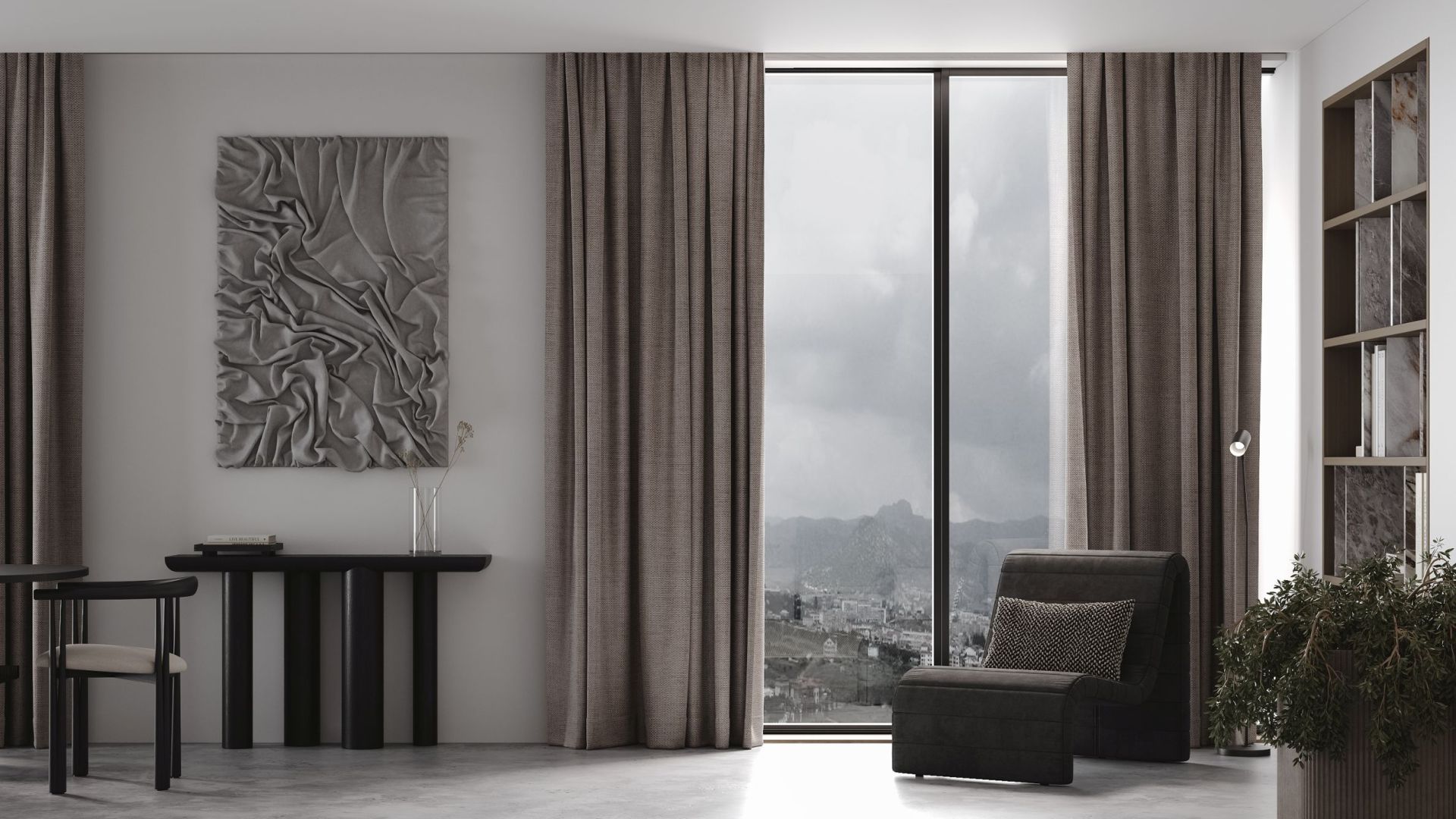 Витяжка острівна Quadro Cage Asymmetric Glass Black Matt - Чорний мат - Візуалізації 2