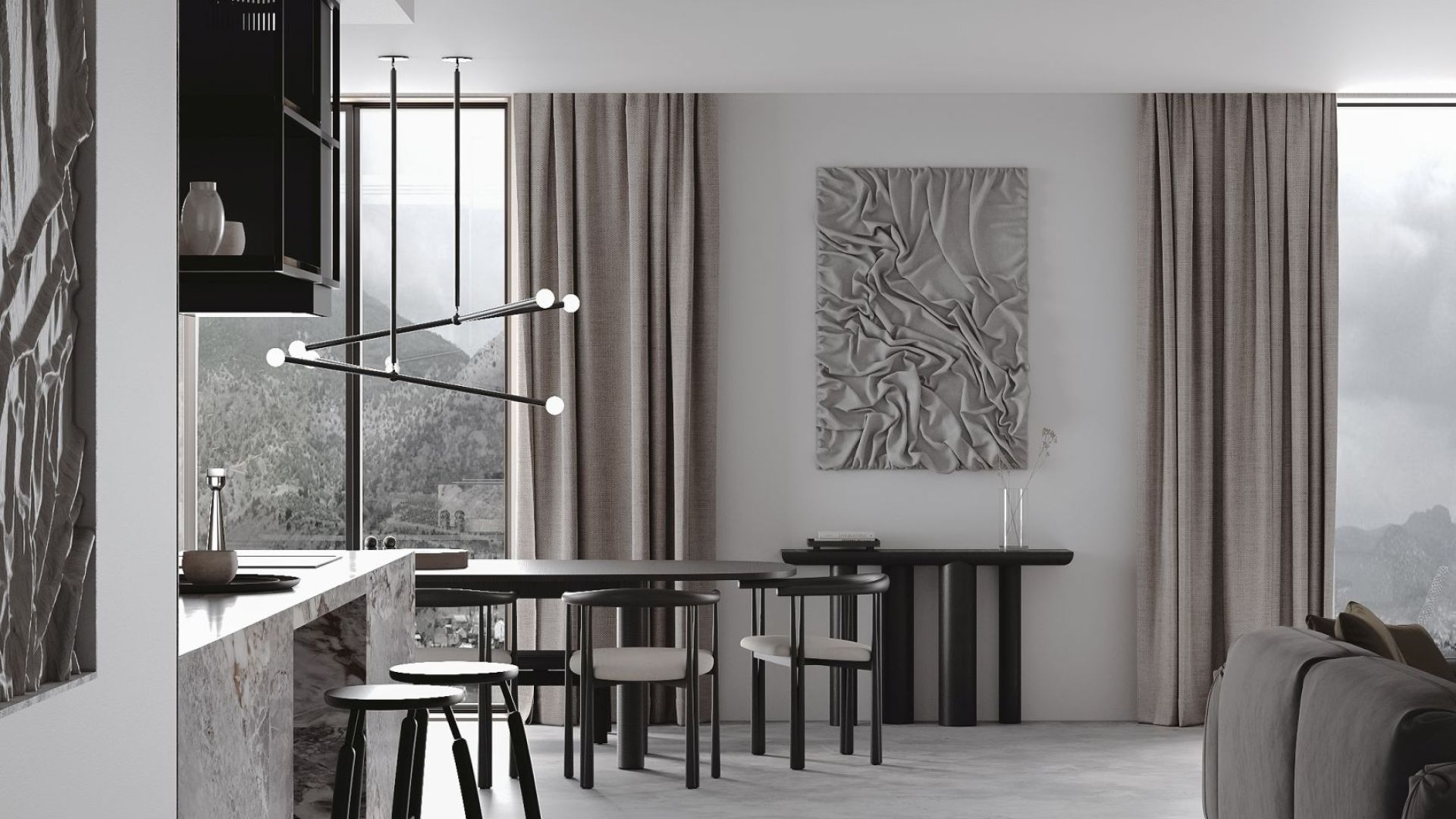 Витяжка острівна Quadro Cage Asymmetric Glass Black Matt - Чорний мат - Візуалізації 7