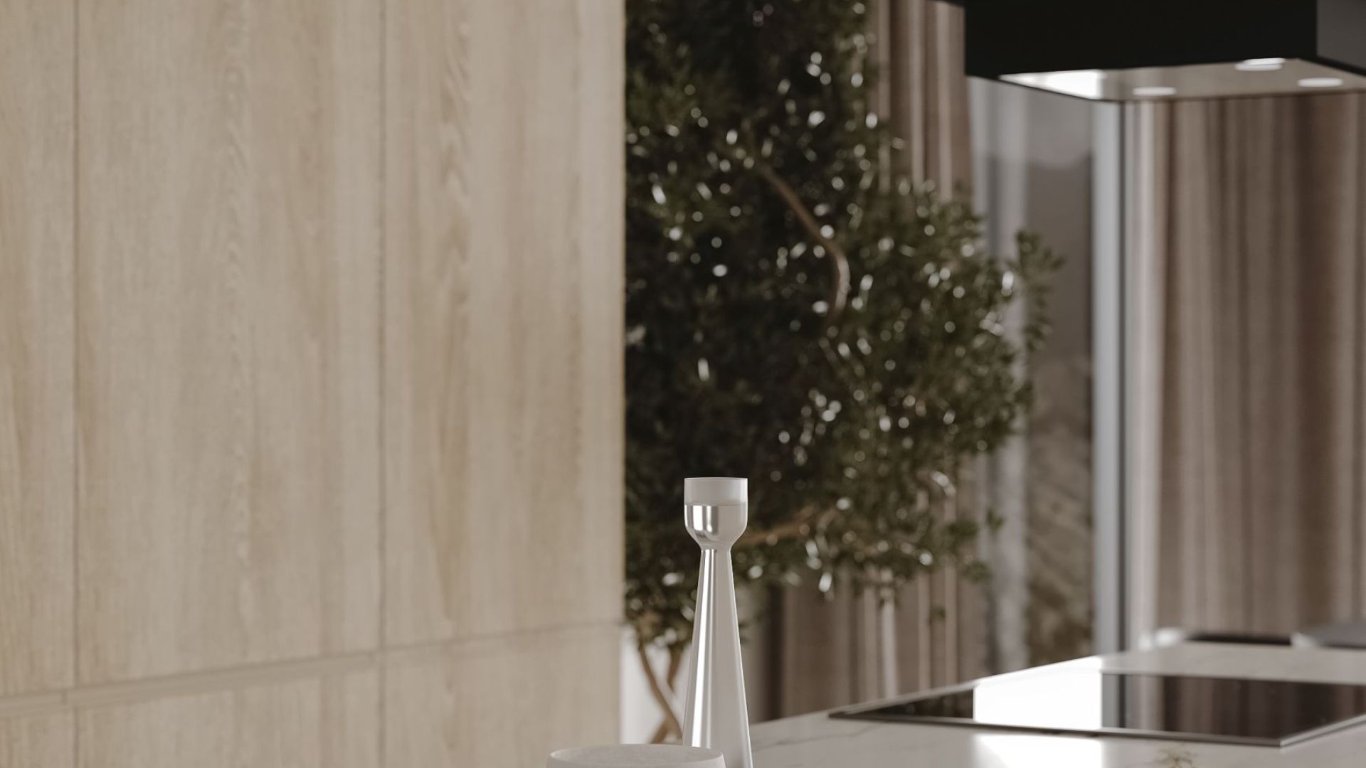 Витяжка острівна Quadro Cage Asymmetric Wood Black Matt - Чорний мат - Візуалізації 5