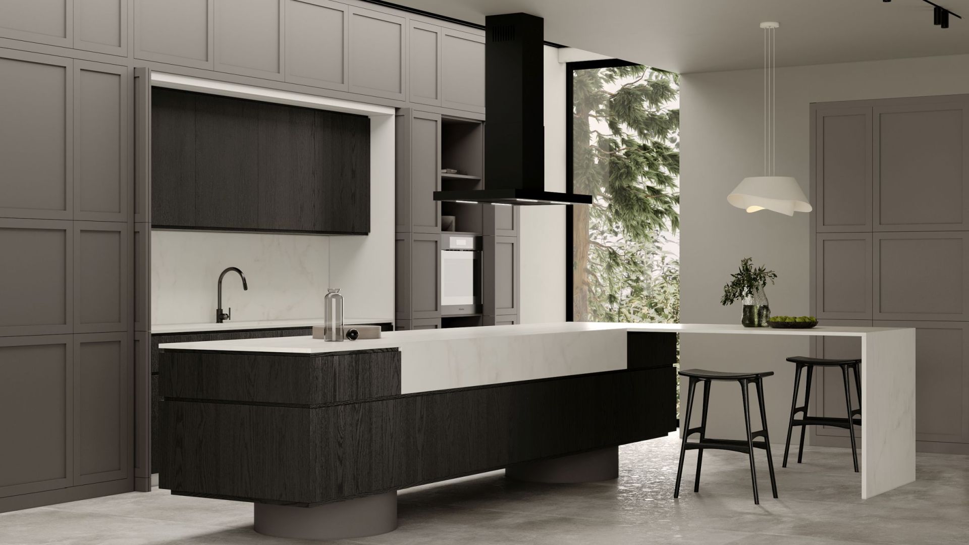 Витяжка острівна Sento Island Black Matt - Чорний мат - Візуалізації