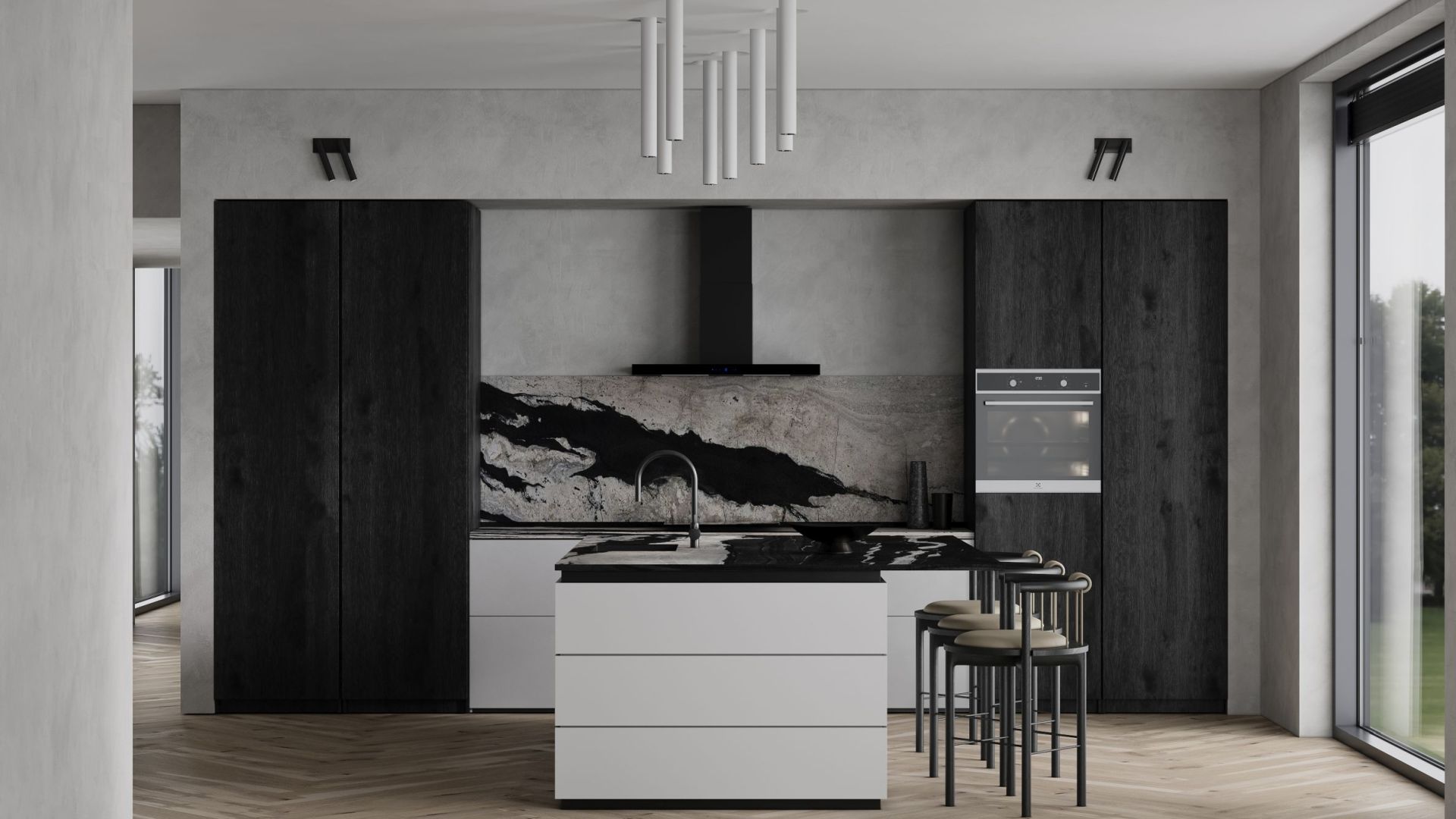 Витяжка пристінна Sento Black Matt - Чорний мат - Візуалізації