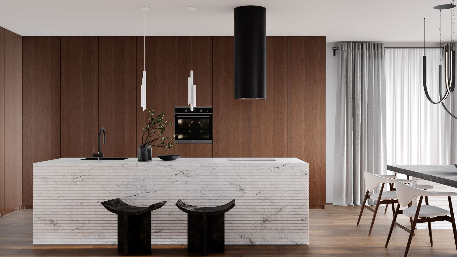 Витяжка острівна Tubo Black Matt - Чорний мат - Візуалізації