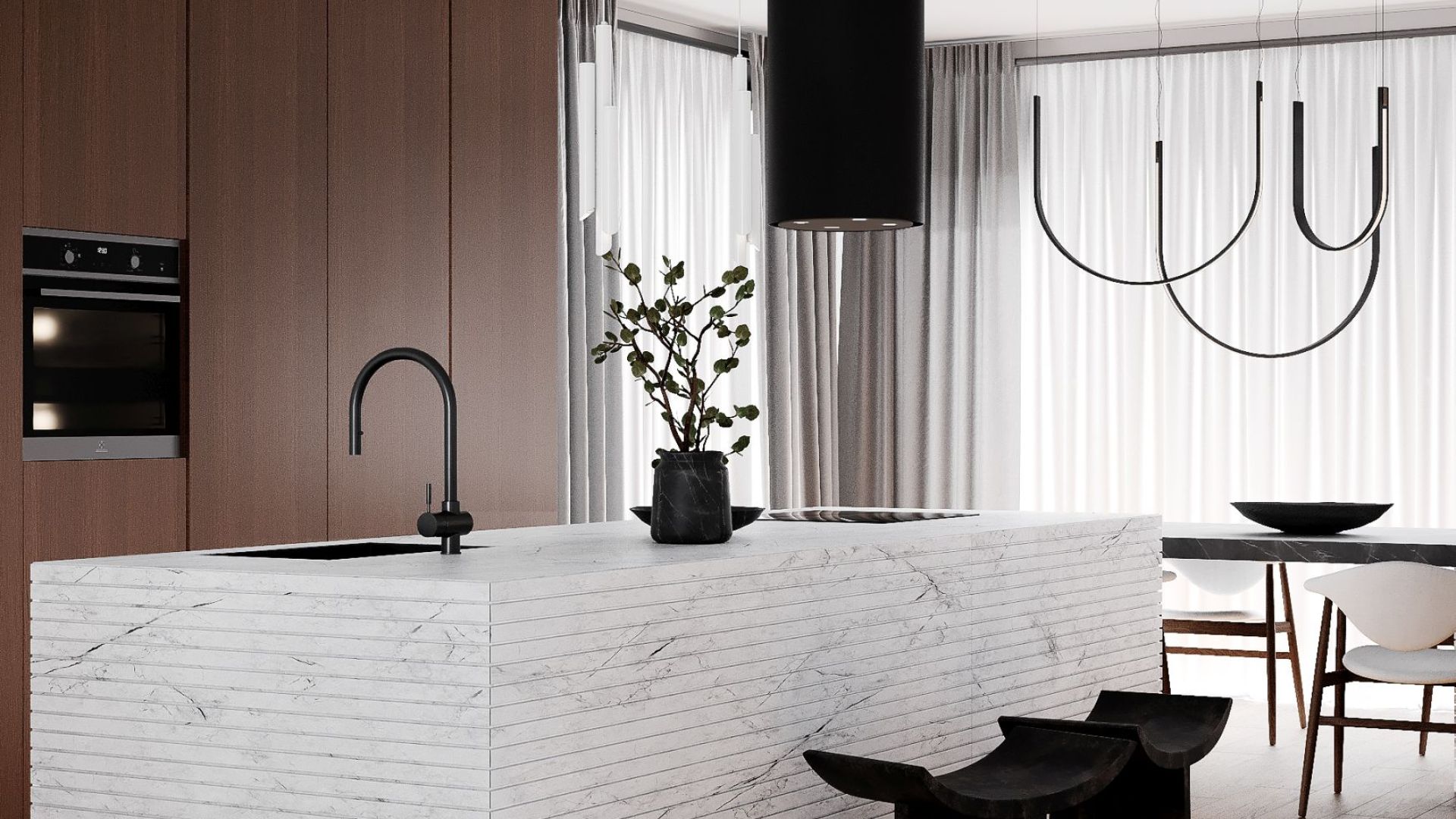 Витяжка острівна Tubo Black Matt - Чорний мат - Візуалізації 2