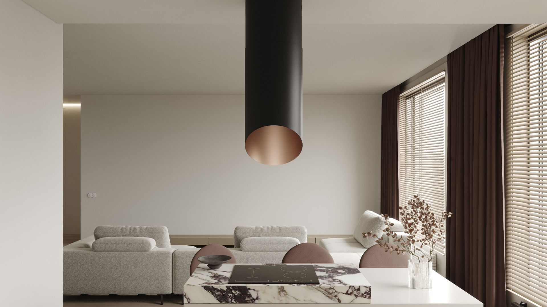 Витяжка острівна Hiro Color Black-Copper - Чорний мат/Мідь - Візуалізації 2